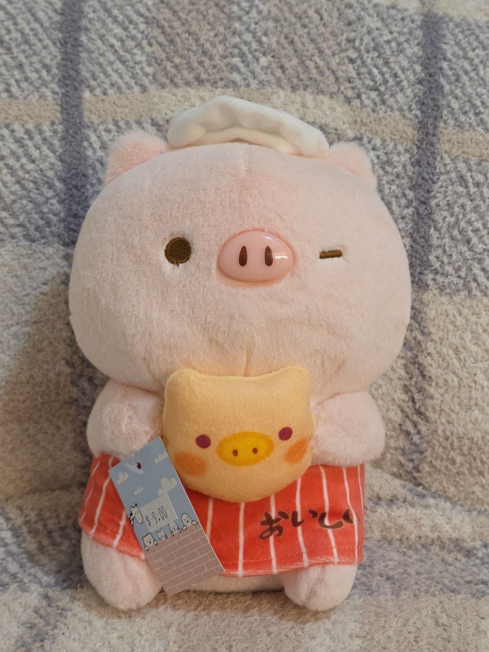 Plush Pink Pig Holding Snack